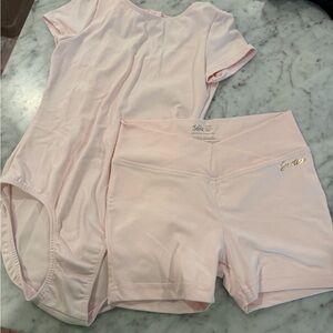 Justice Light Pink Dance Leotard & Shorts Set